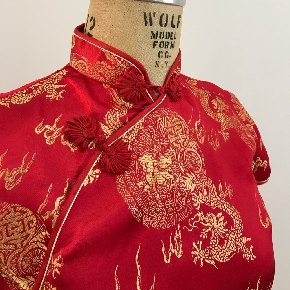 Vintage Red and Gold Dragon Cheongsam Dress